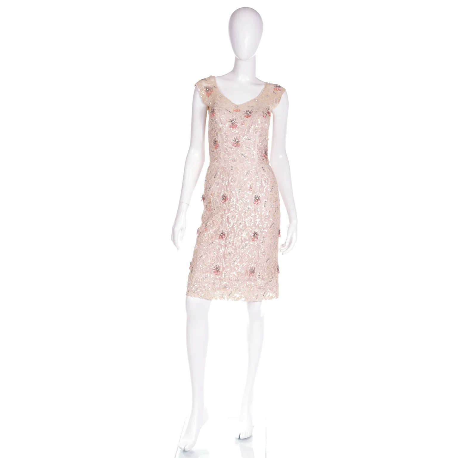 1950s Karen Stark for Harvey Berin Beaded Lace Dress