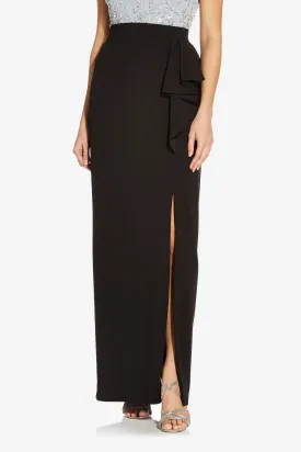 Adrianna Papell Mid Banded Waist Ruffled Slit Side Solid Long Knot Crepe Skirt