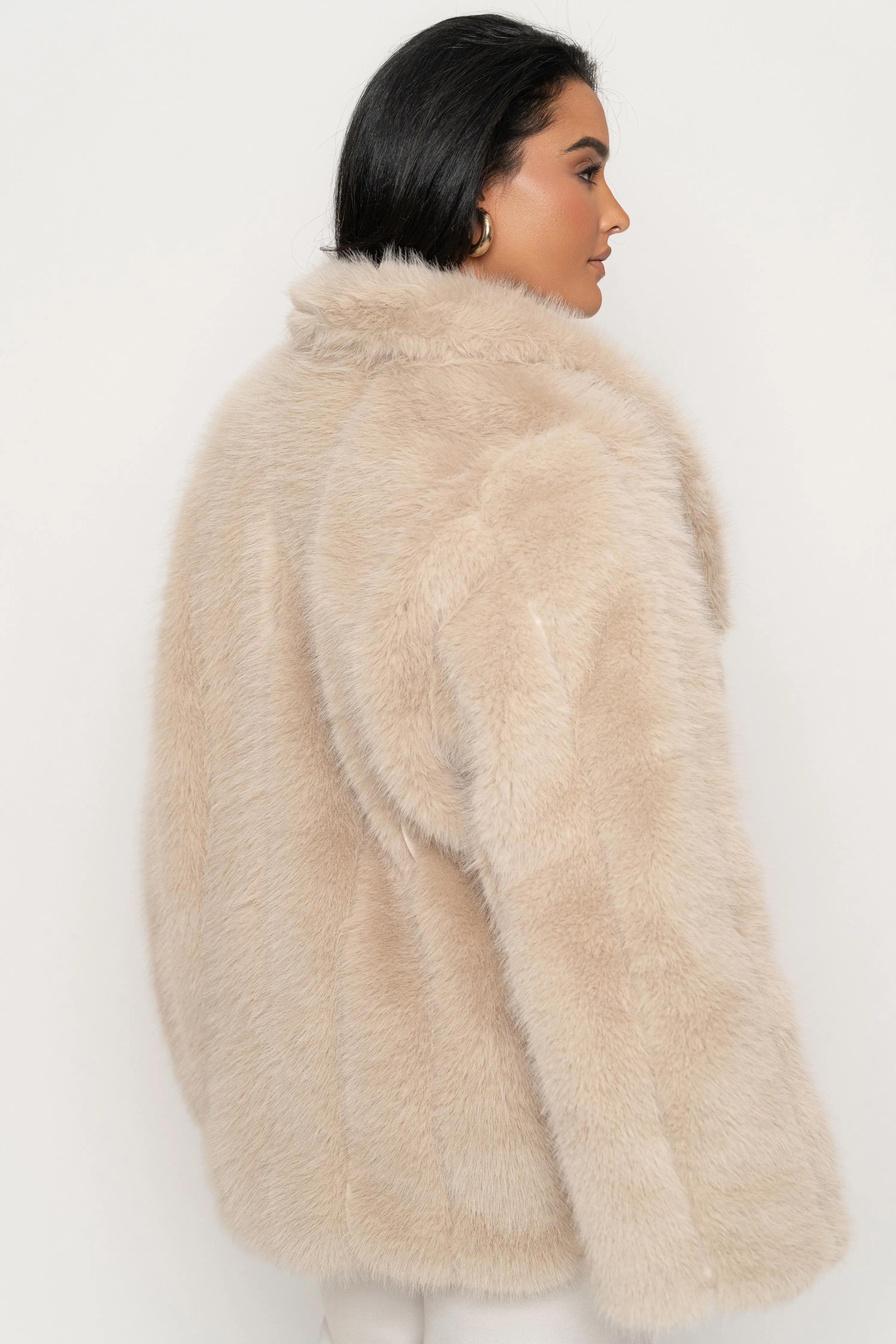 Beige Cropped Manhattan Faux Fur Coat