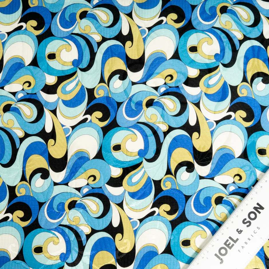 Blue, Black & Khaki Cotton & Silk Blend Cloqué