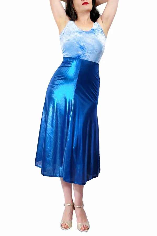 blue cloud velvet & lame STELLA tango dress with slits