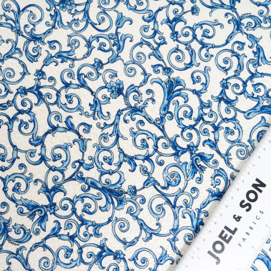 Blue 'Fleur de Lis' Cotton & Silk Blend Cloqué