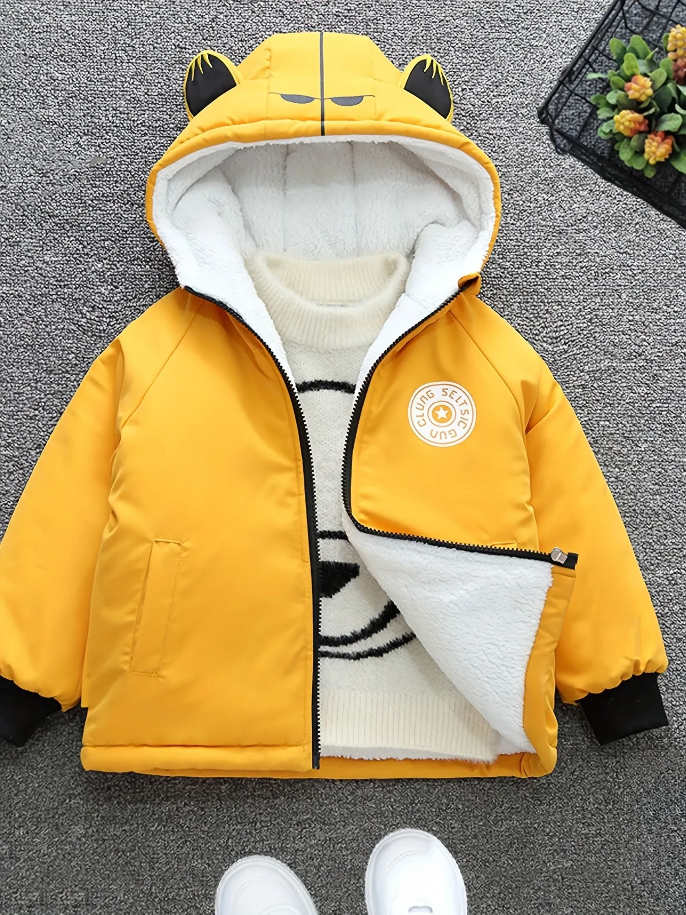 Boys Winter Thickened Coat Cute Little Tiger Print Hooded Jacket Boys Windproof Thick Warm Coat Jacket