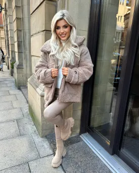 Brynn Teddy Style Coat- Taupe