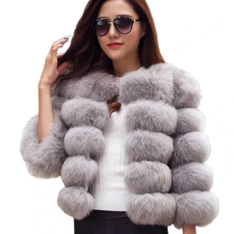 Coloured Winter Fluffy Faux Fur Coat