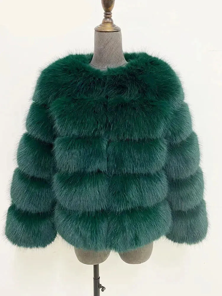 Coloured Winter Fluffy Faux Fur Coat