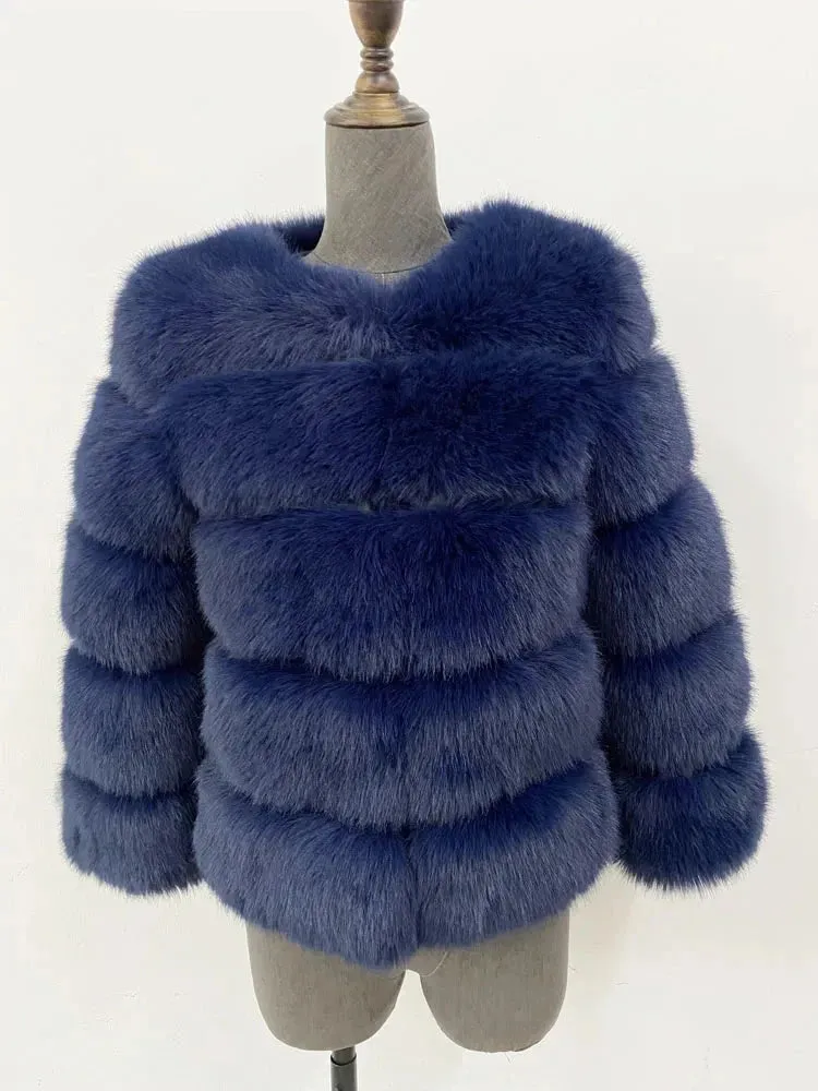 Coloured Winter Fluffy Faux Fur Coat