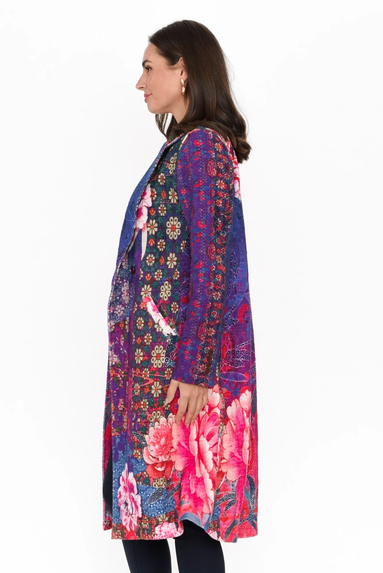 Corlis Pink Floral Cotton Pocket Coat