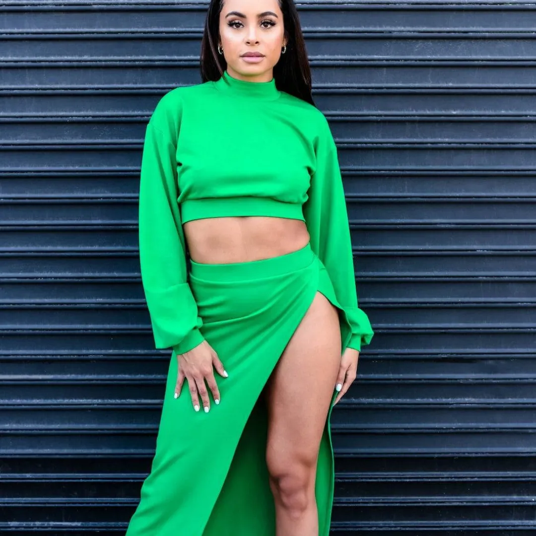 Crop Top & High Split Skirt - Kelly Green