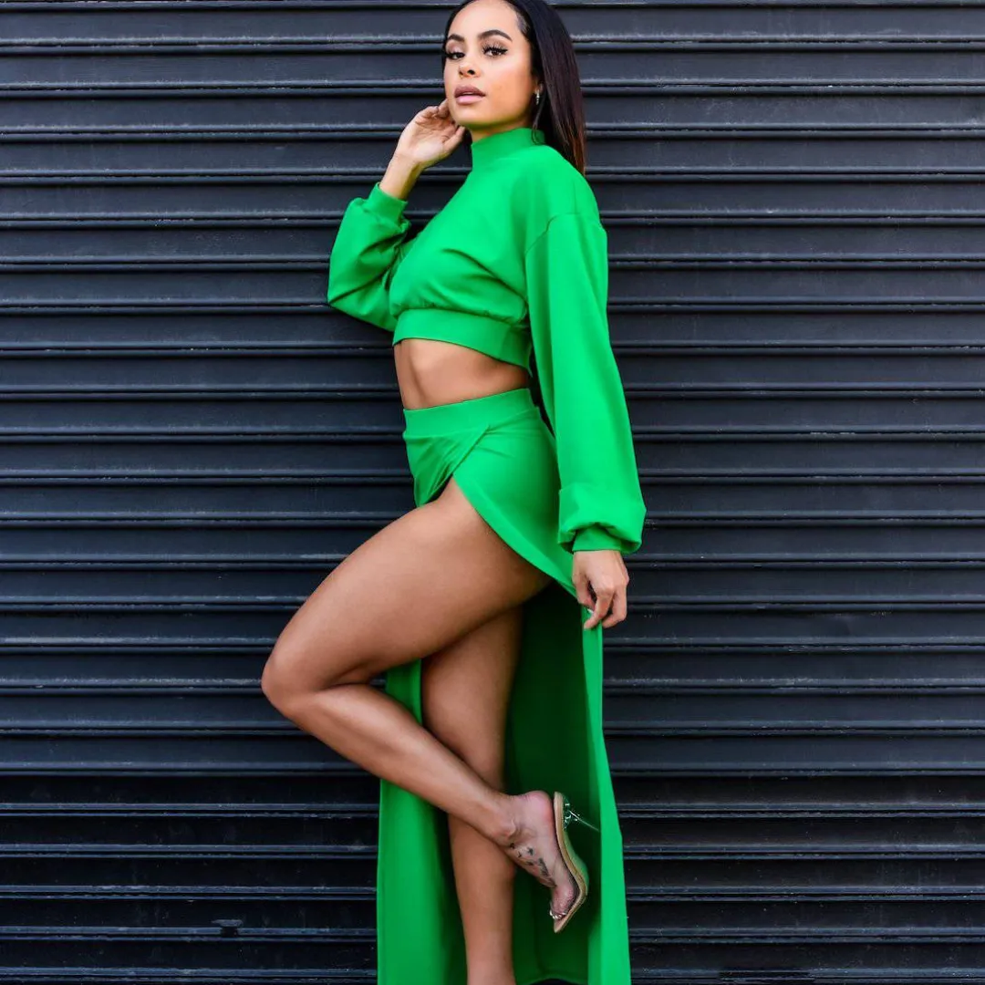 Crop Top & High Split Skirt - Kelly Green