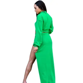 Crop Top & High Split Skirt - Kelly Green