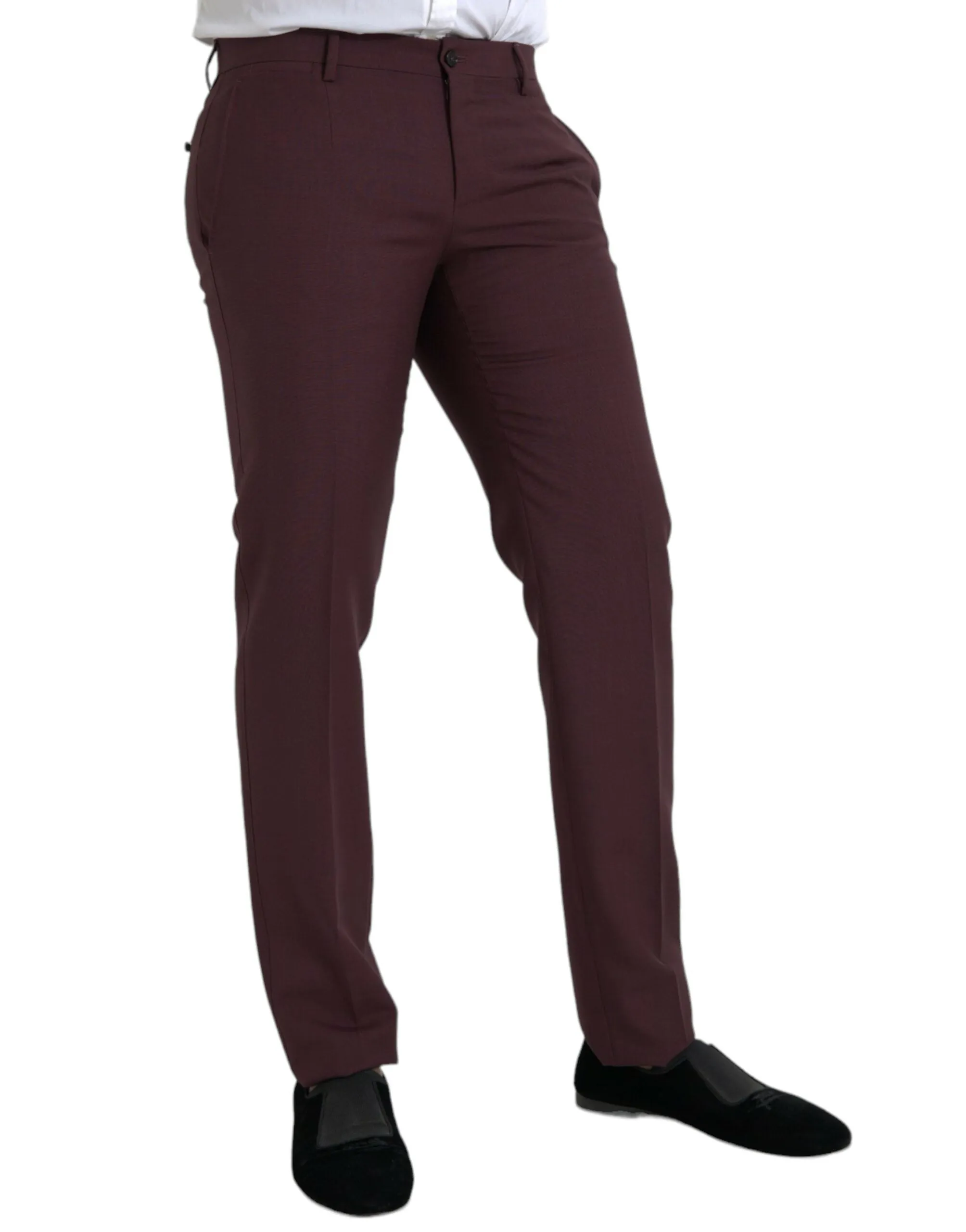 Dolce & Gabbana Maroon Wool Men Slim Fit Dress Pants