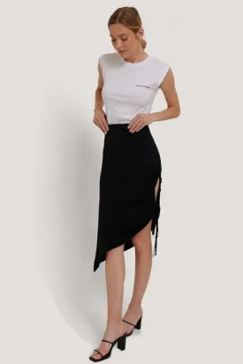 Draped High Slit Midi Skirt