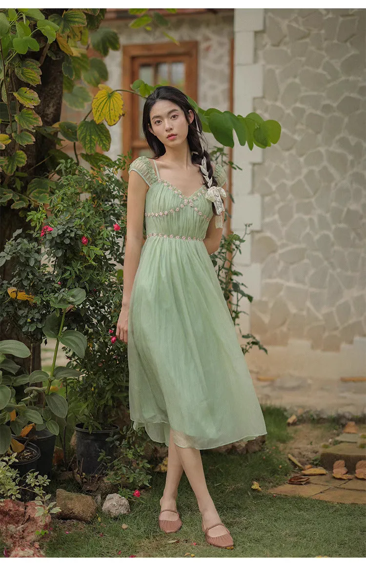 Dreamy Coquette Flower Embroidery Dress