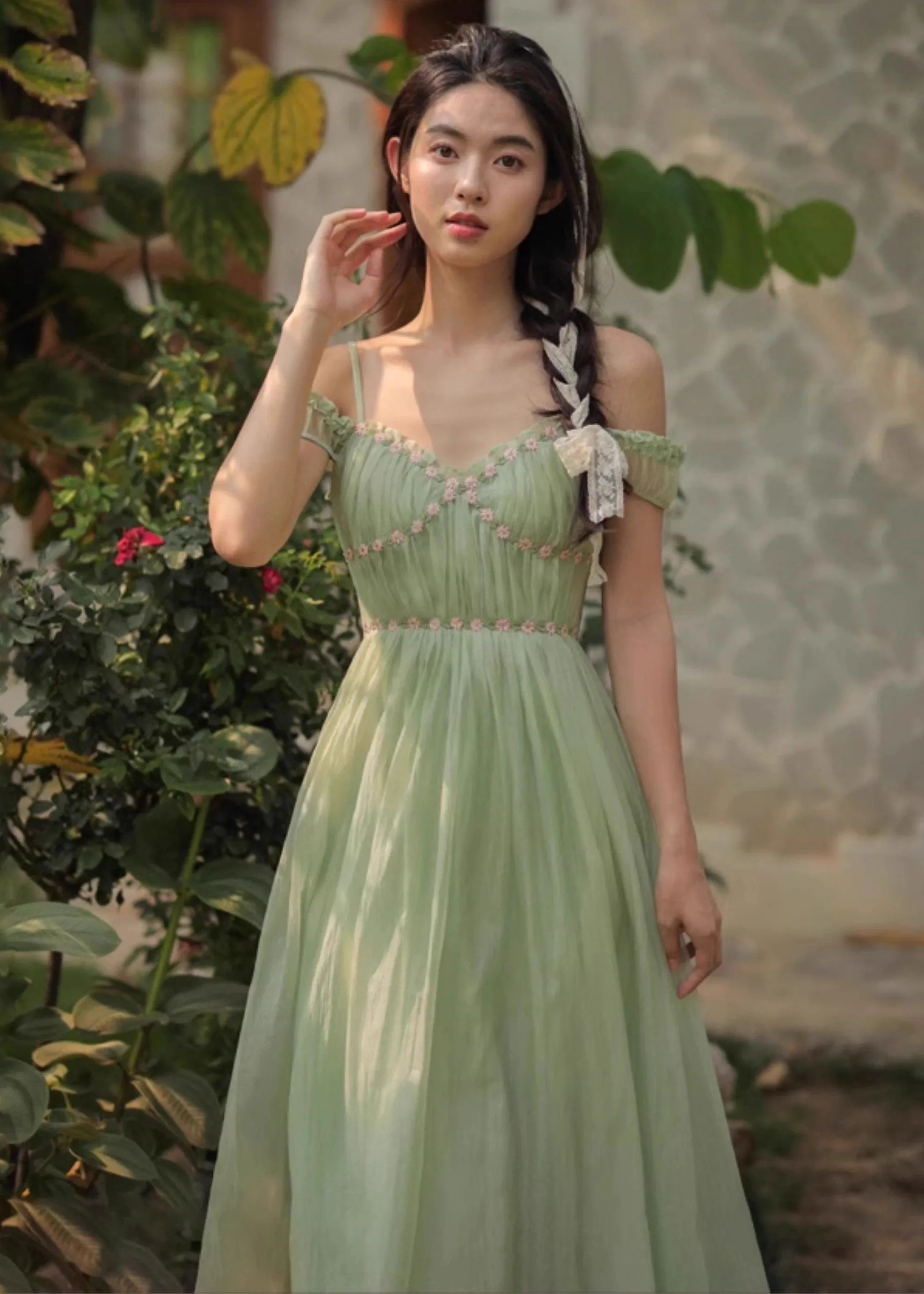 Dreamy Coquette Flower Embroidery Dress