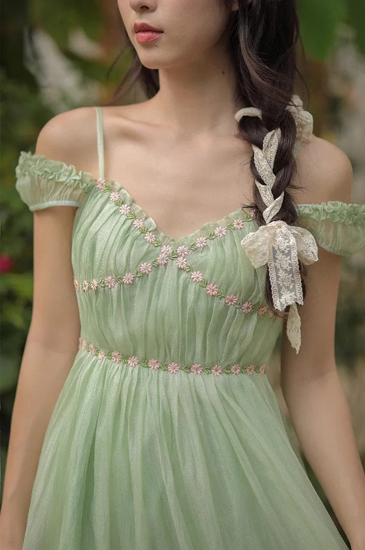 Dreamy Coquette Flower Embroidery Dress