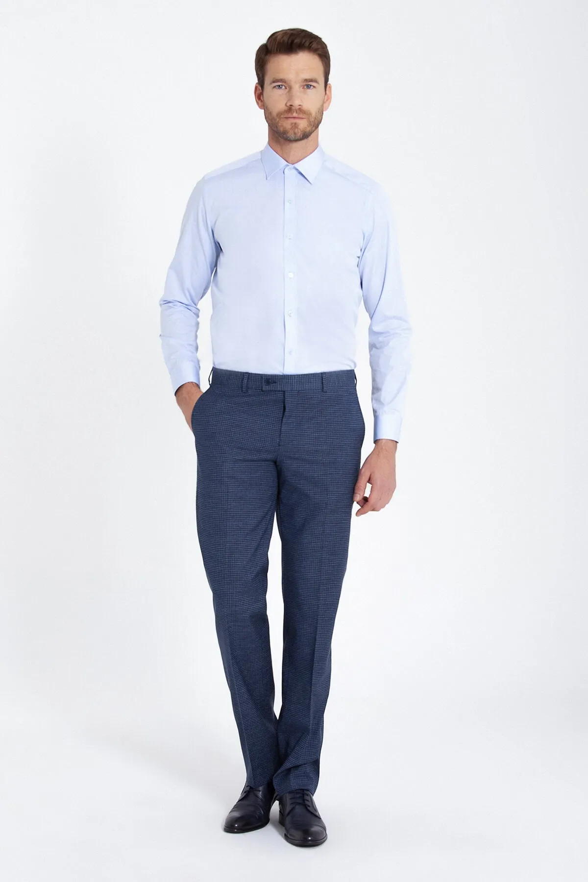 Dynamic Fit Side Pocket Low Waist Wool Grid Navy Dress Pants