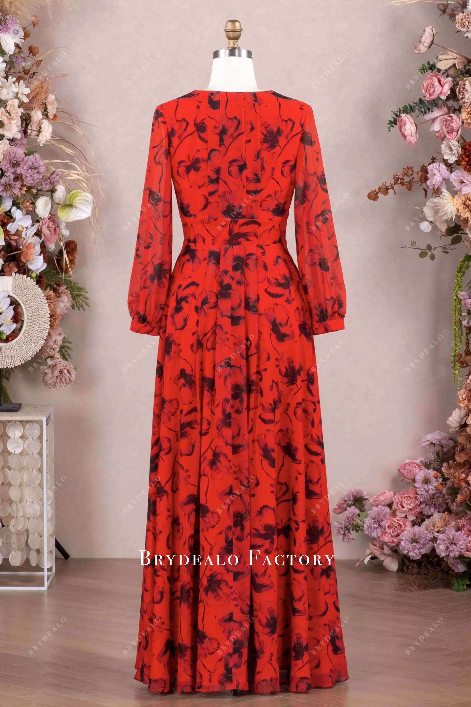 Floral Print Chiffon Floor Length Semi-Formal Dress