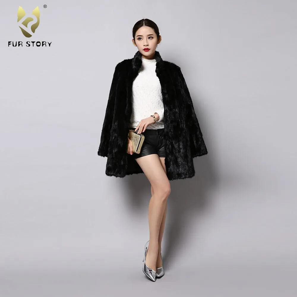 FS151250 Women's Genuine Mink Fur Coat Women Long Overcoat Outwear Fur Story