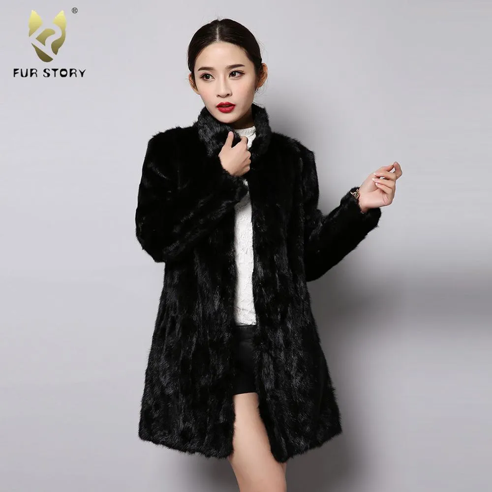 FS151250 Women's Genuine Mink Fur Coat Women Long Overcoat Outwear Fur Story