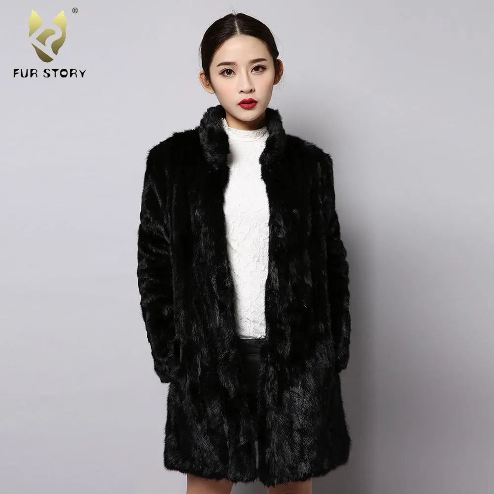 FS151250 Women's Genuine Mink Fur Coat Women Long Overcoat Outwear Fur Story