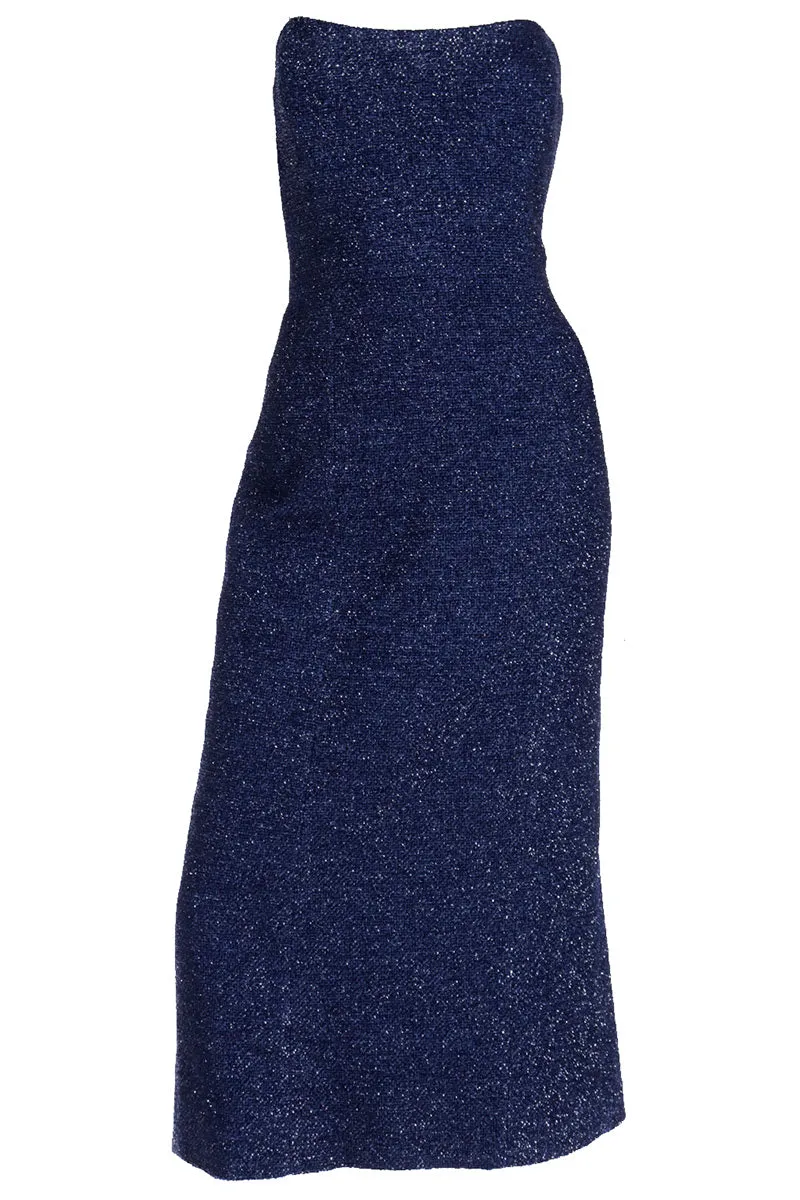 F/W 2009 Isaac Mizrahi Vintage Runway Blue Tinsel Strapless Evening Dress