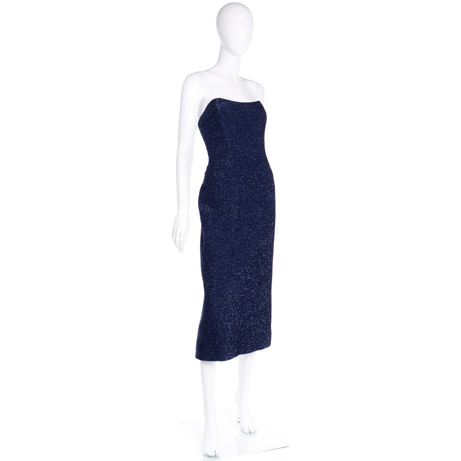 F/W 2009 Isaac Mizrahi Vintage Runway Blue Tinsel Strapless Evening Dress