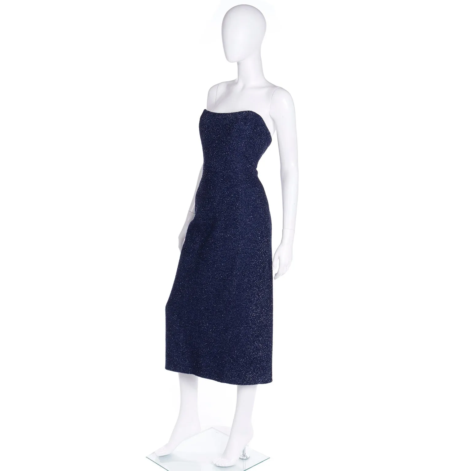 F/W 2009 Isaac Mizrahi Vintage Runway Blue Tinsel Strapless Evening Dress