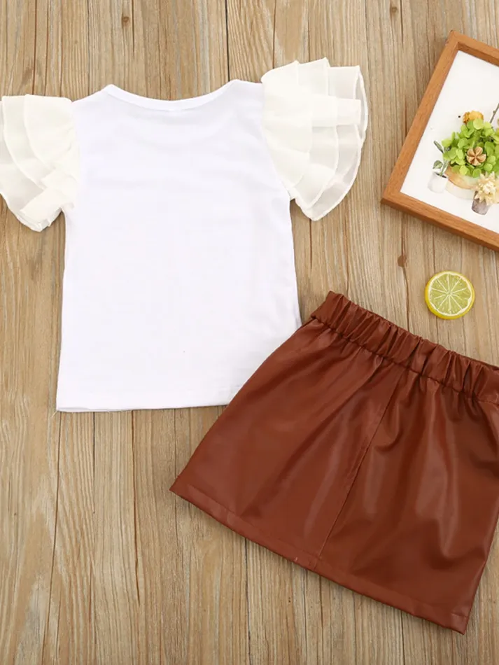 Girls Every Girls Needs This Ruffled Top and Faux Leather Skirt Set