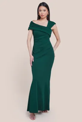 Goddiva One Shoulder Evening Maxi Dress - Emerald Green