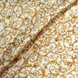 Golden Yellow 'Fleur de Lis' Cotton & Silk Blend Cloqué