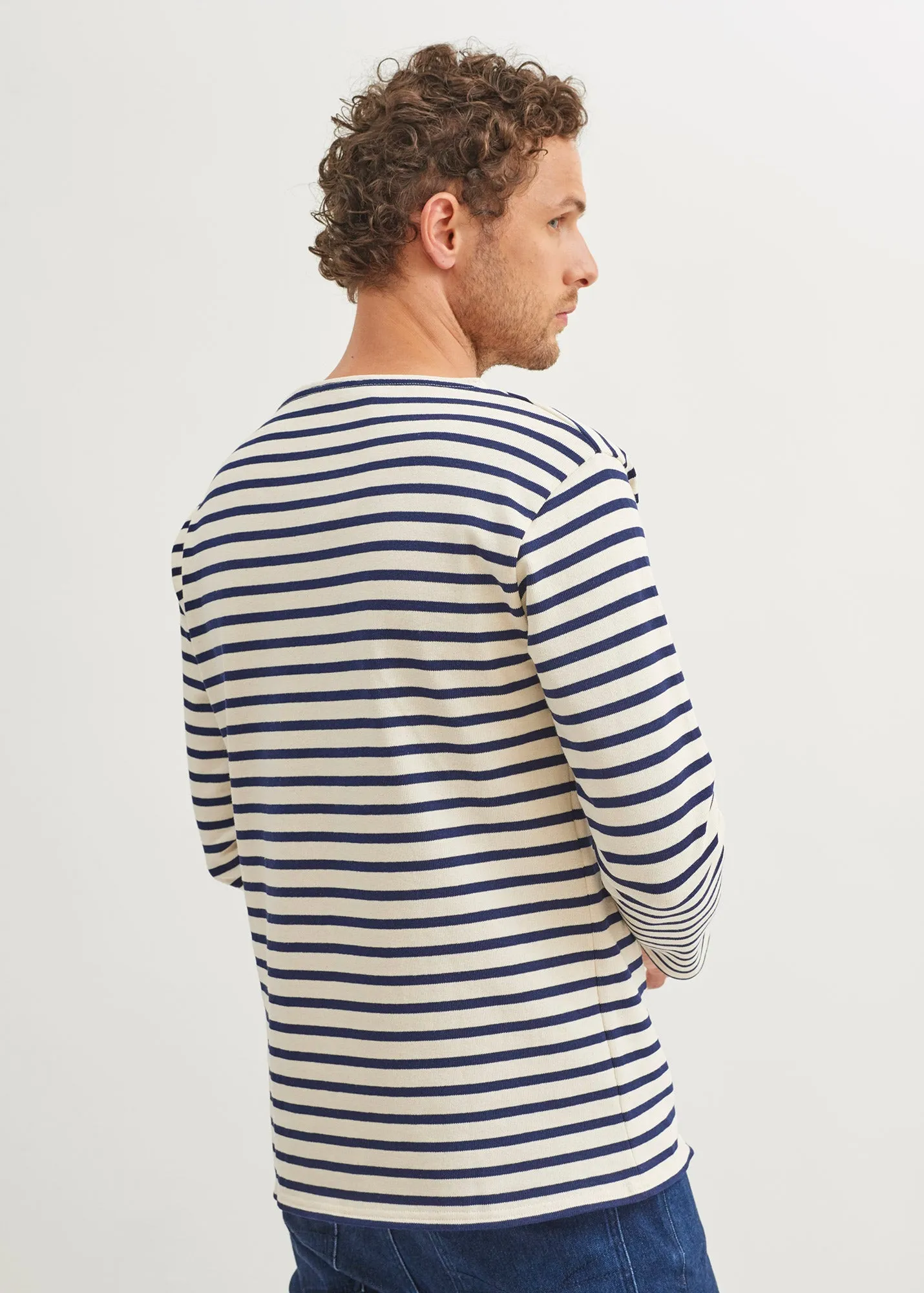 Guildo striped sailor shirt - boat neck, in thick cotton (ECRU/MARINE)