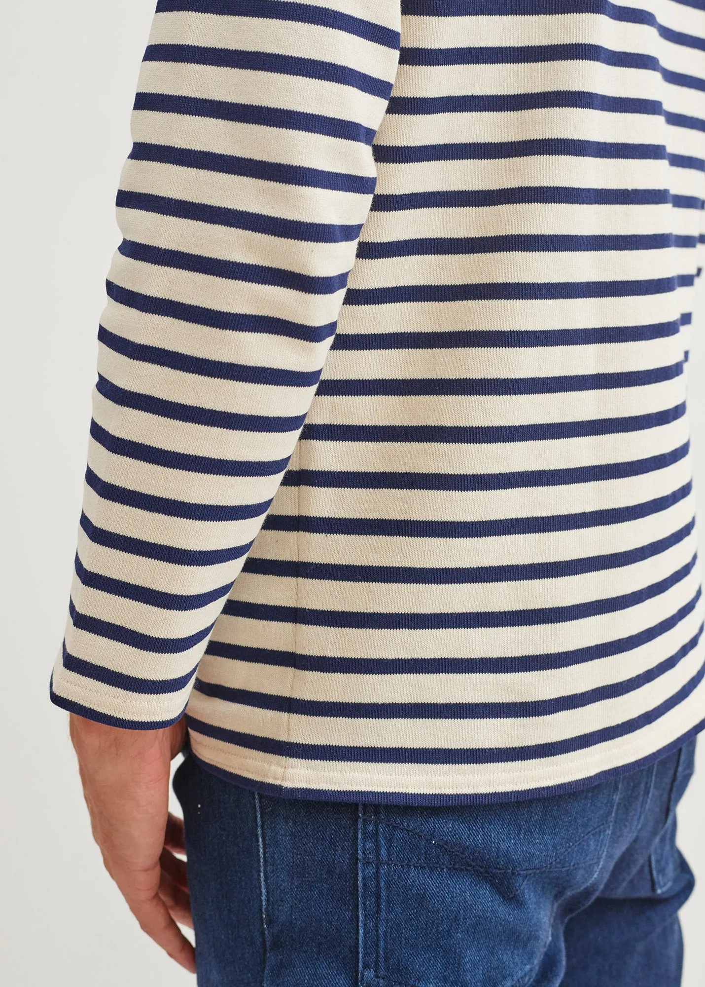 Guildo striped sailor shirt - boat neck, in thick cotton (ECRU/MARINE)