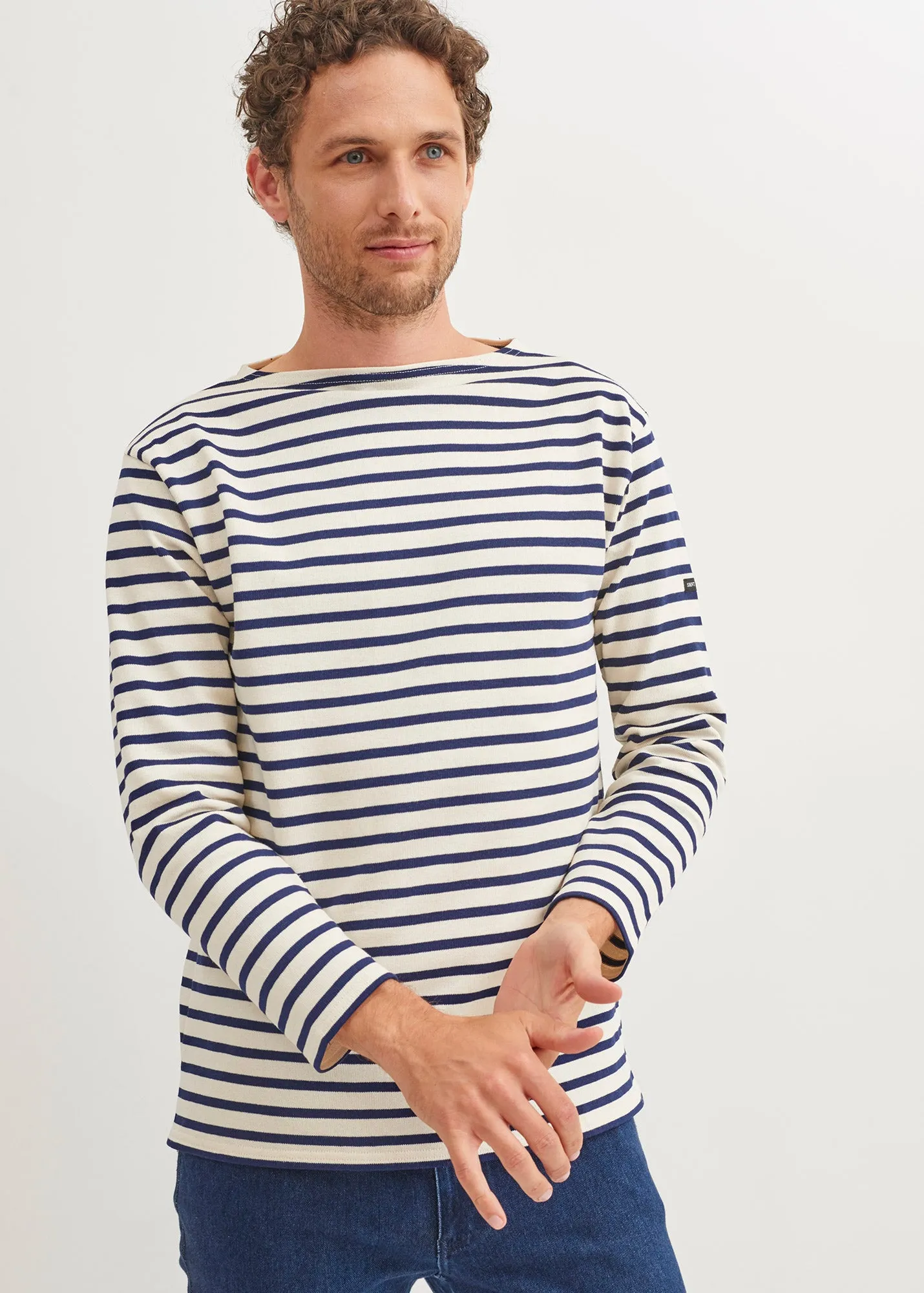 Guildo striped sailor shirt - boat neck, in thick cotton (ECRU/MARINE)