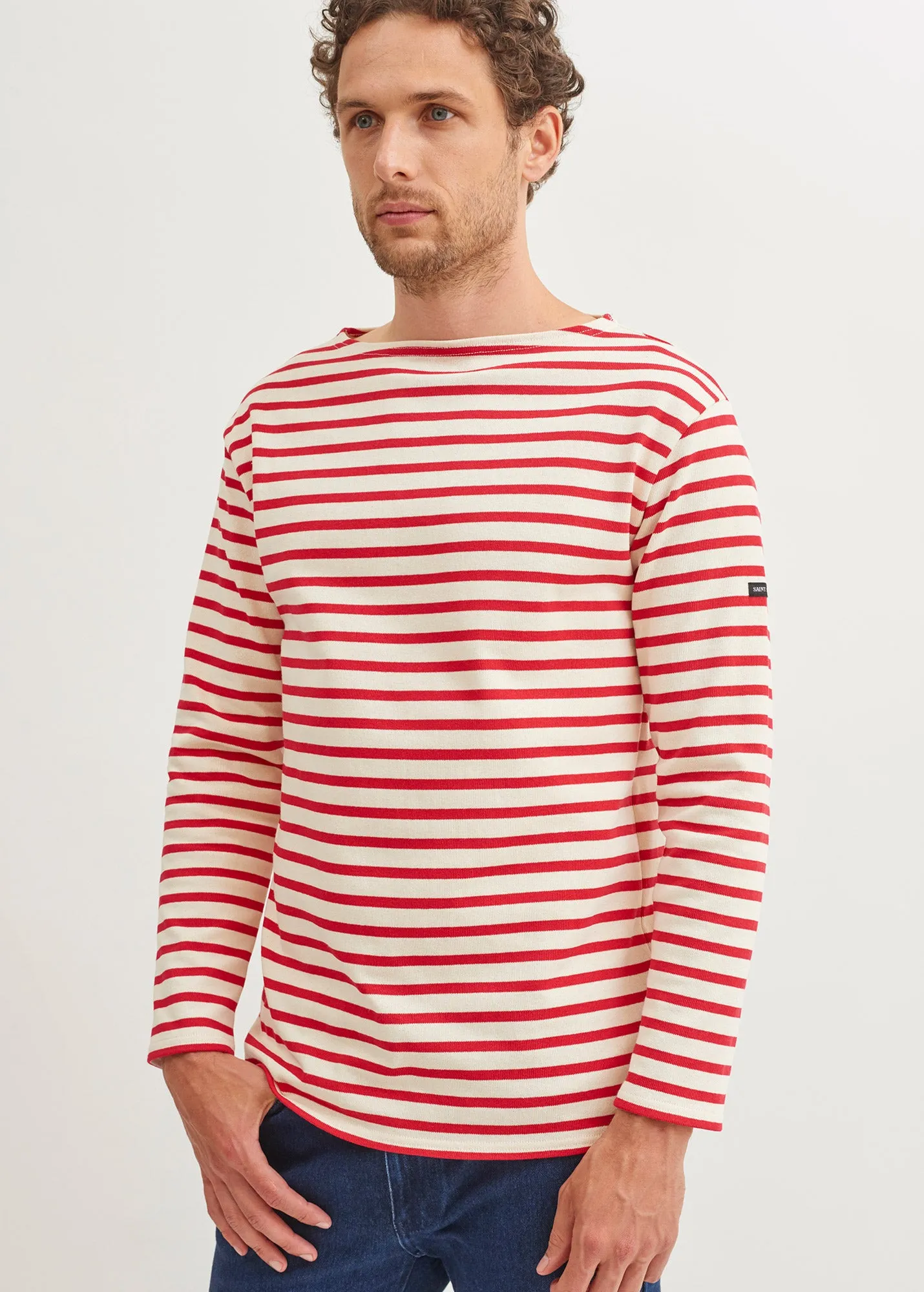 Guildo striped sailor shirt - boat neck, in thick cotton (ECRU/TULIPE)