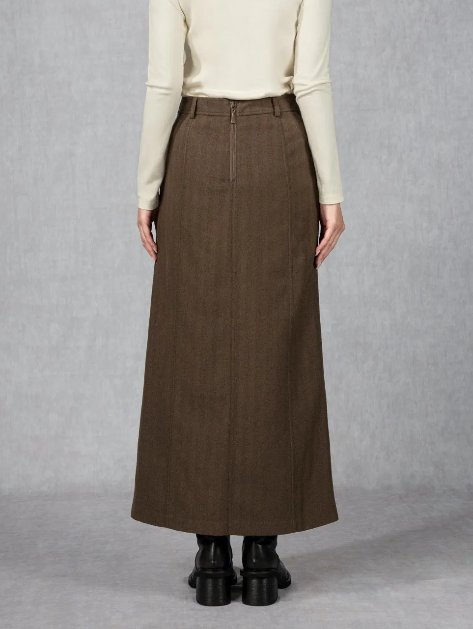 Herringbone Pencil Skirt Herringbone DK Coffee