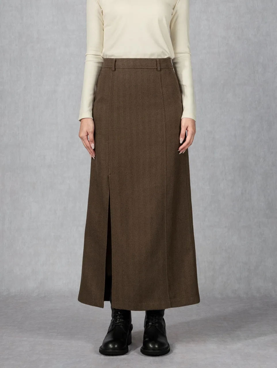 Herringbone Pencil Skirt Herringbone DK Coffee