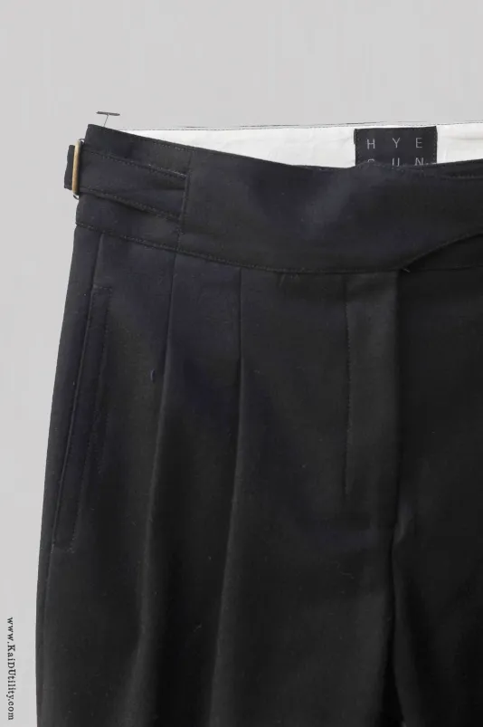 Isa Belted Pants - Black Wool Cashmere Blend - S, M