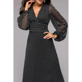 Ketty More Women V-Neck Polka Dot Pretty Chiffon Dress-KMWDC5142