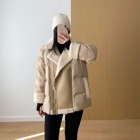 Lamb wool fur splicing integrated down jacket women's short loose high-end fashion luxury European goods winter 2023