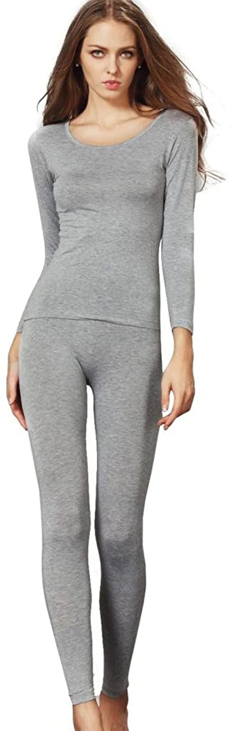 Liang Rou Women's Scoop Neck Long Johns Ultra Thin Modal Thermal Underwear Top & Bottom Set