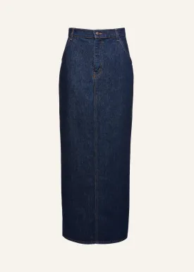 Long denim skirt in indigo