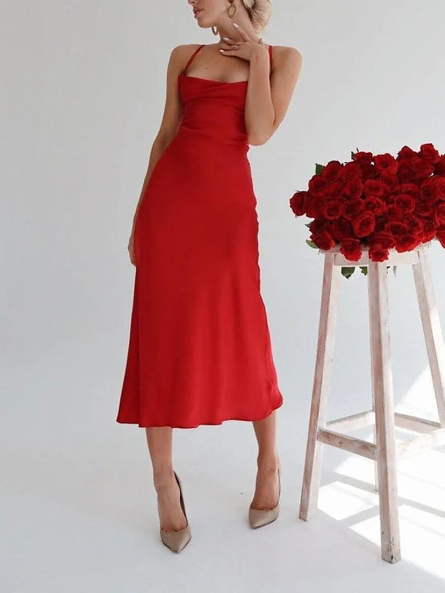 Long Satin Sling Slim-fit Dress