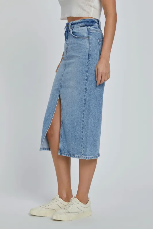 Lorena High Rise Jean Midi Skirt