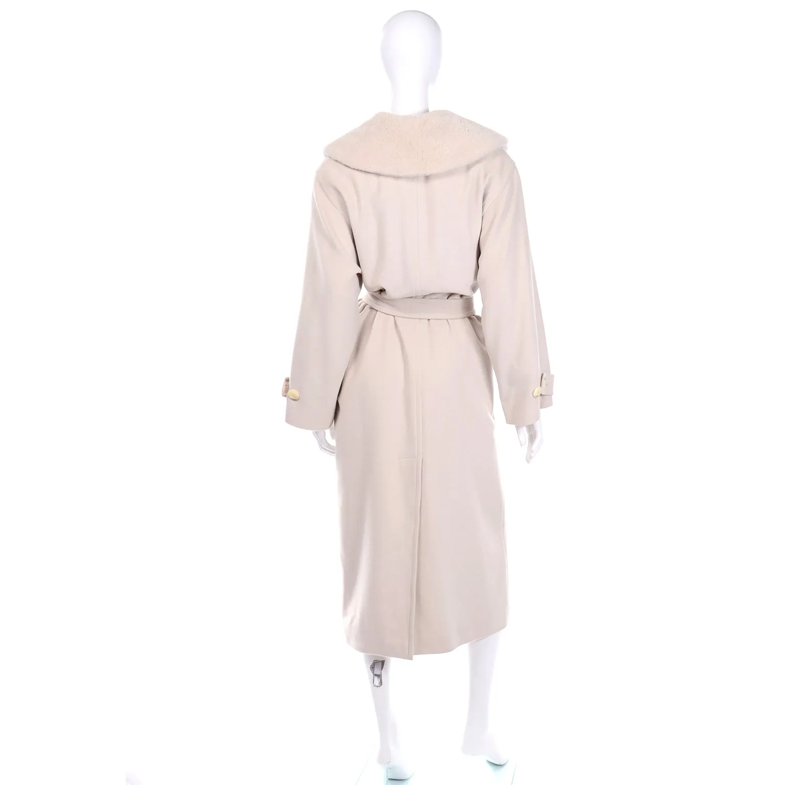 Louis Feraud Vintage Cream Cashmere Blend Coat W Removable Fur Collar