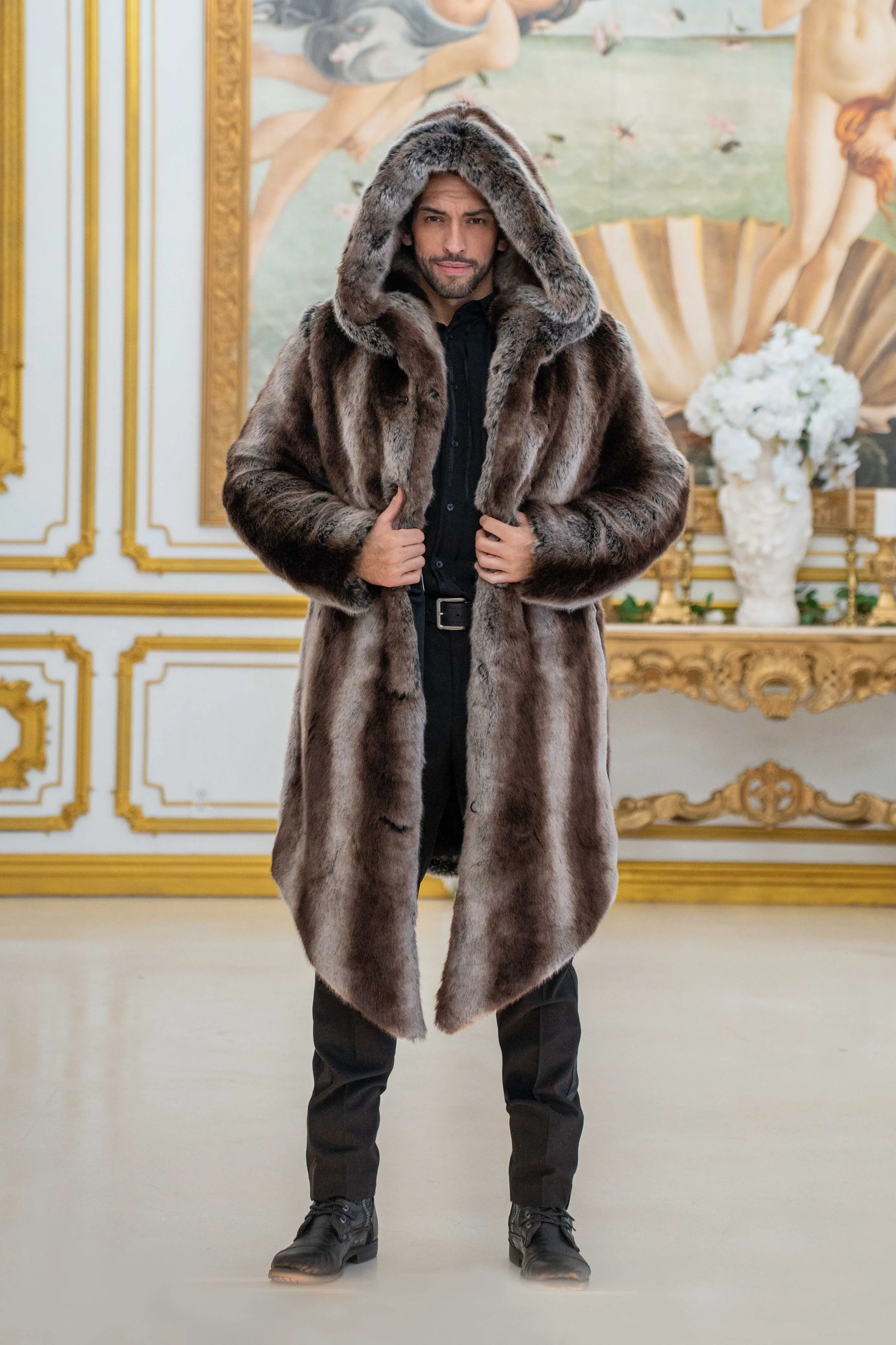 Men's Desert Warrior Coat in "Truffle" Chinchilla