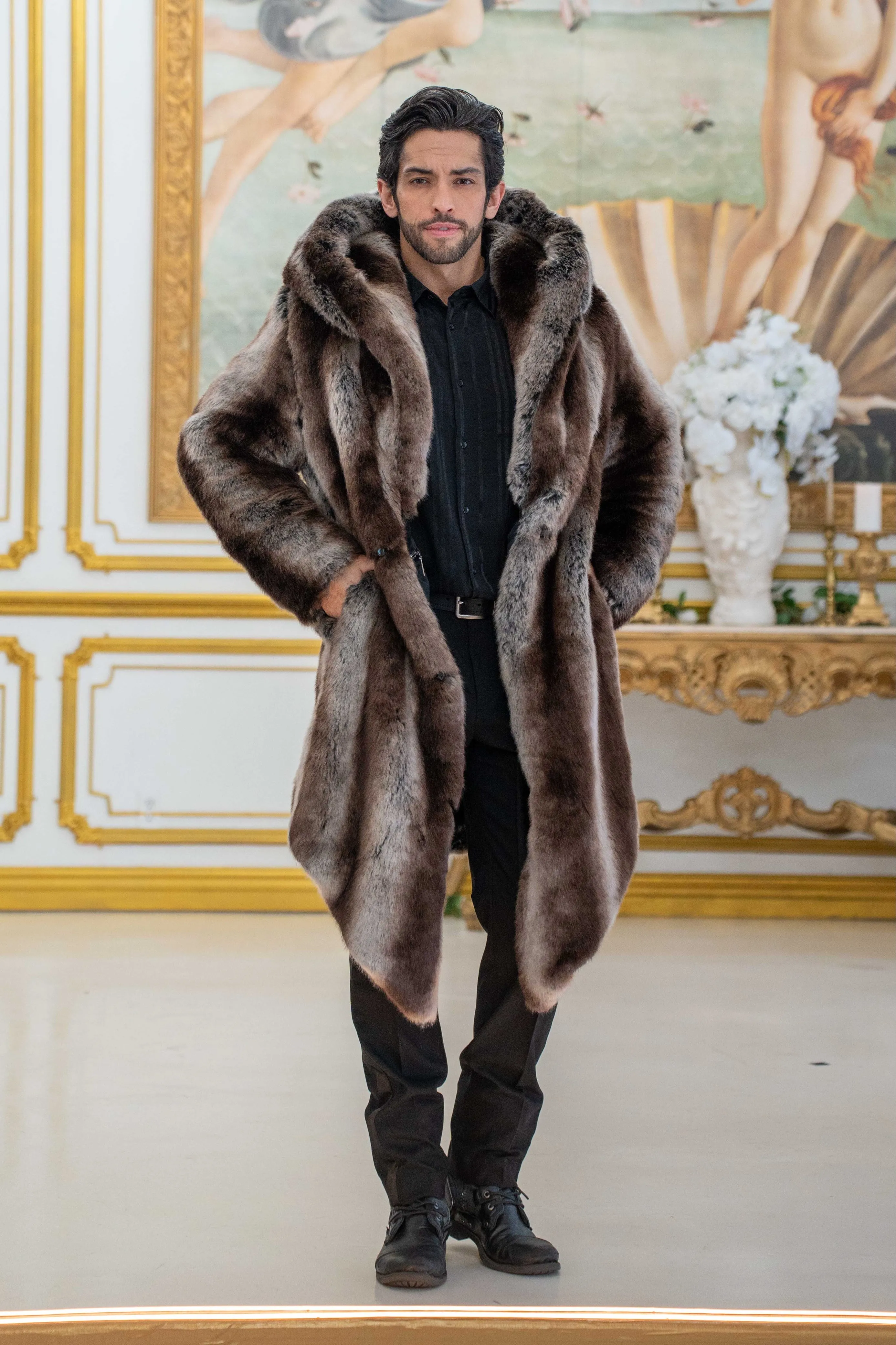 Men's Desert Warrior Coat in "Truffle" Chinchilla