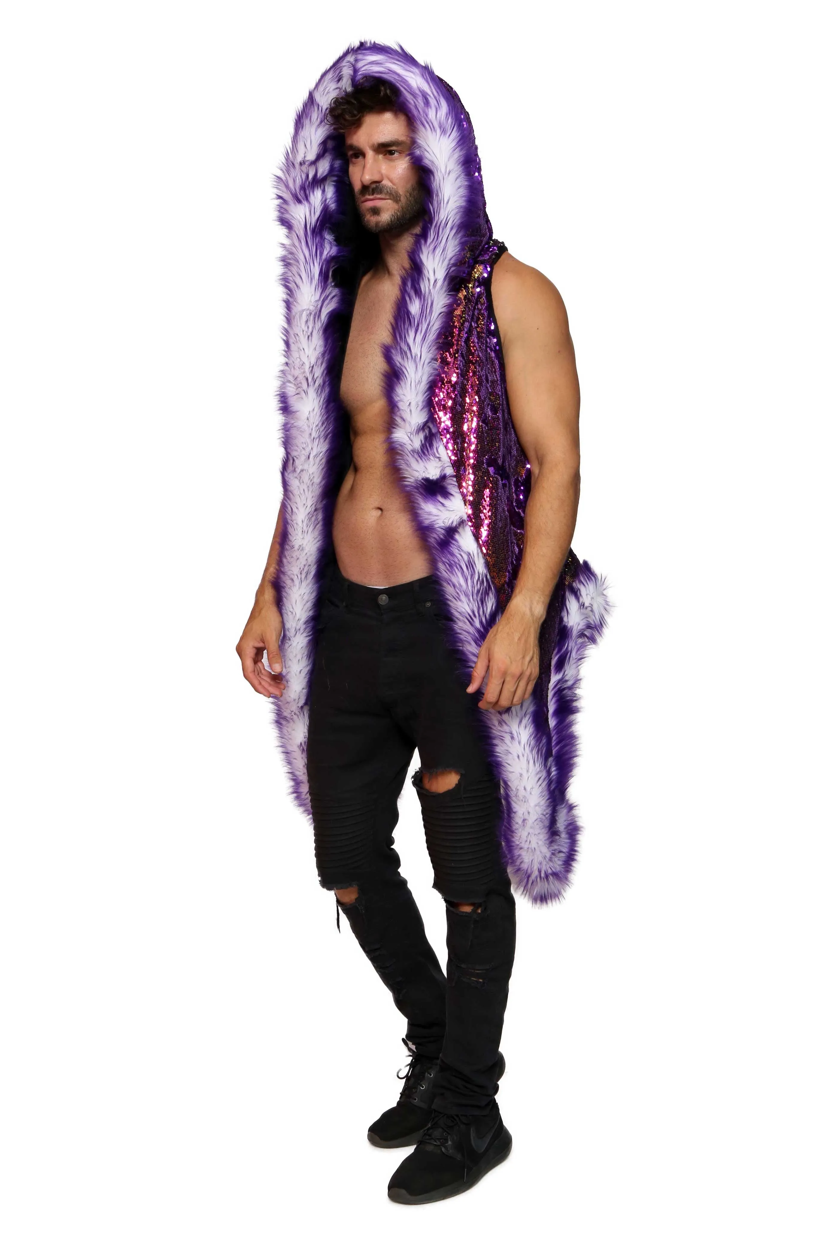 Men's LED Sequin Vest in "Purple Gold Rainbow" STOCK