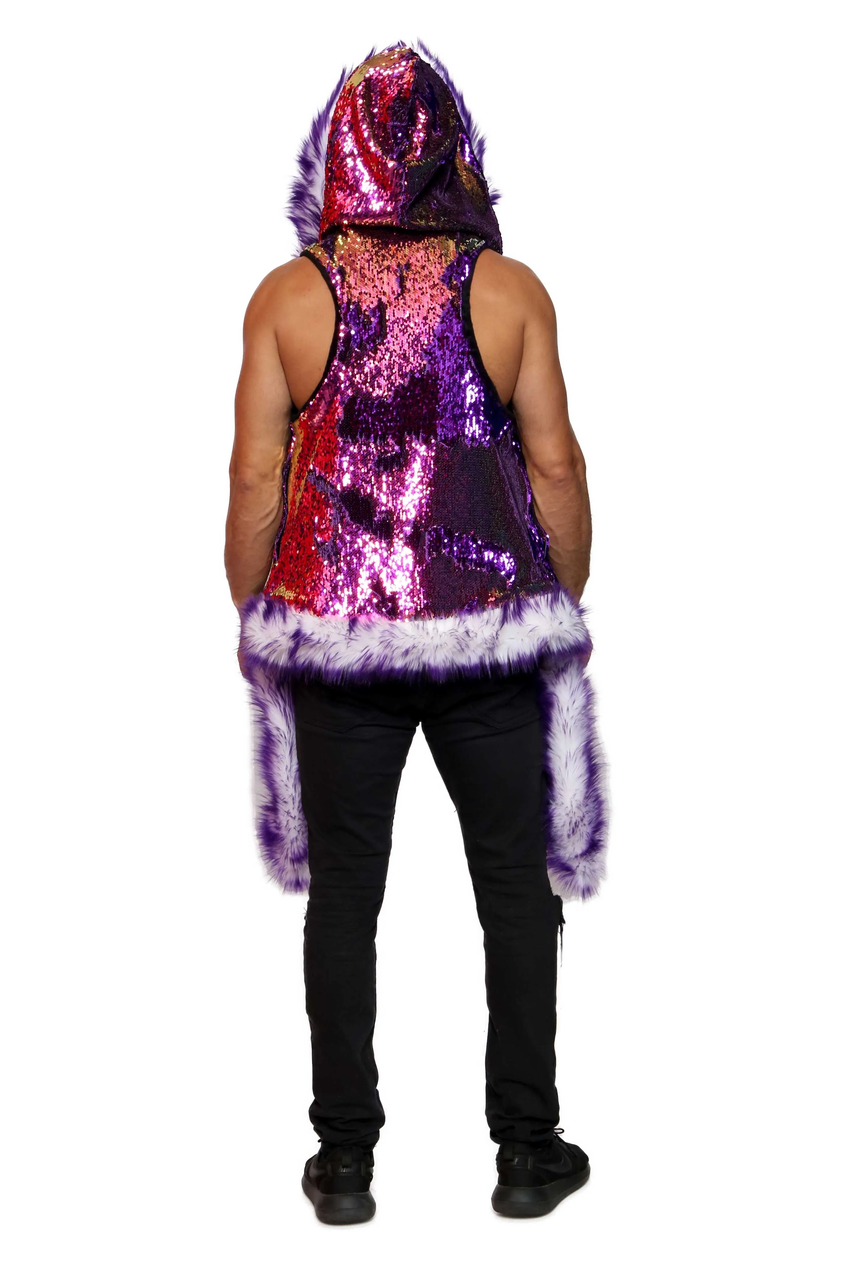 Men's LED Sequin Vest in "Purple Gold Rainbow" STOCK