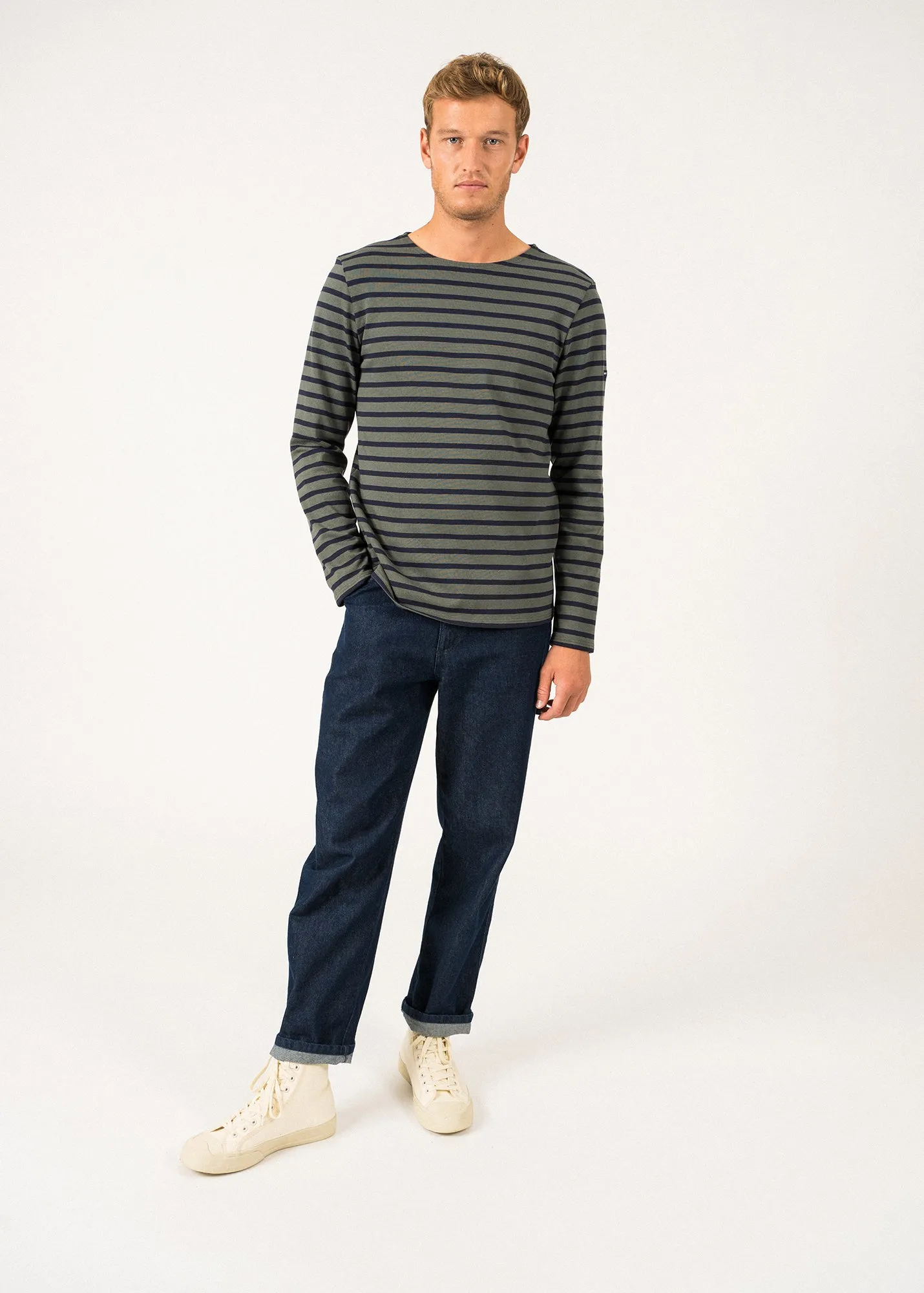 Meridien unisex striped sailor shirt - regular fit, in thick cotton (VEGETAL/NAVY)